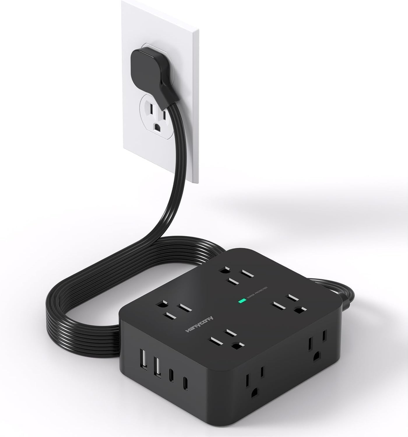 Multi-Device Charging Power Strip: 8 AC Outlets, 4 USB Ports, 1080J Protection