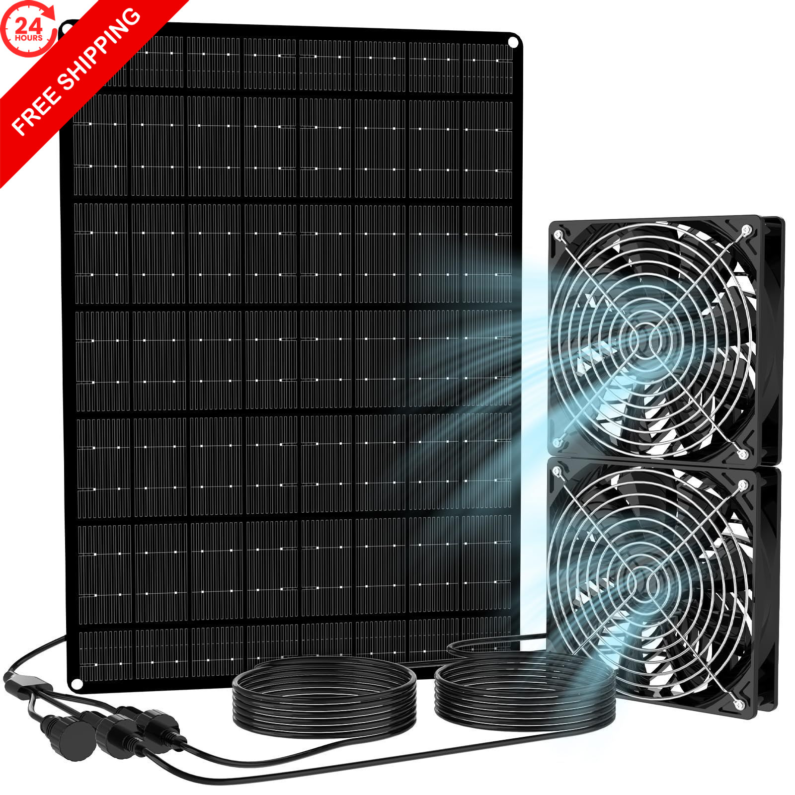 Solar Powered Fan – Dual High-Speed Exhaust & Intake Ventilation Matte Black