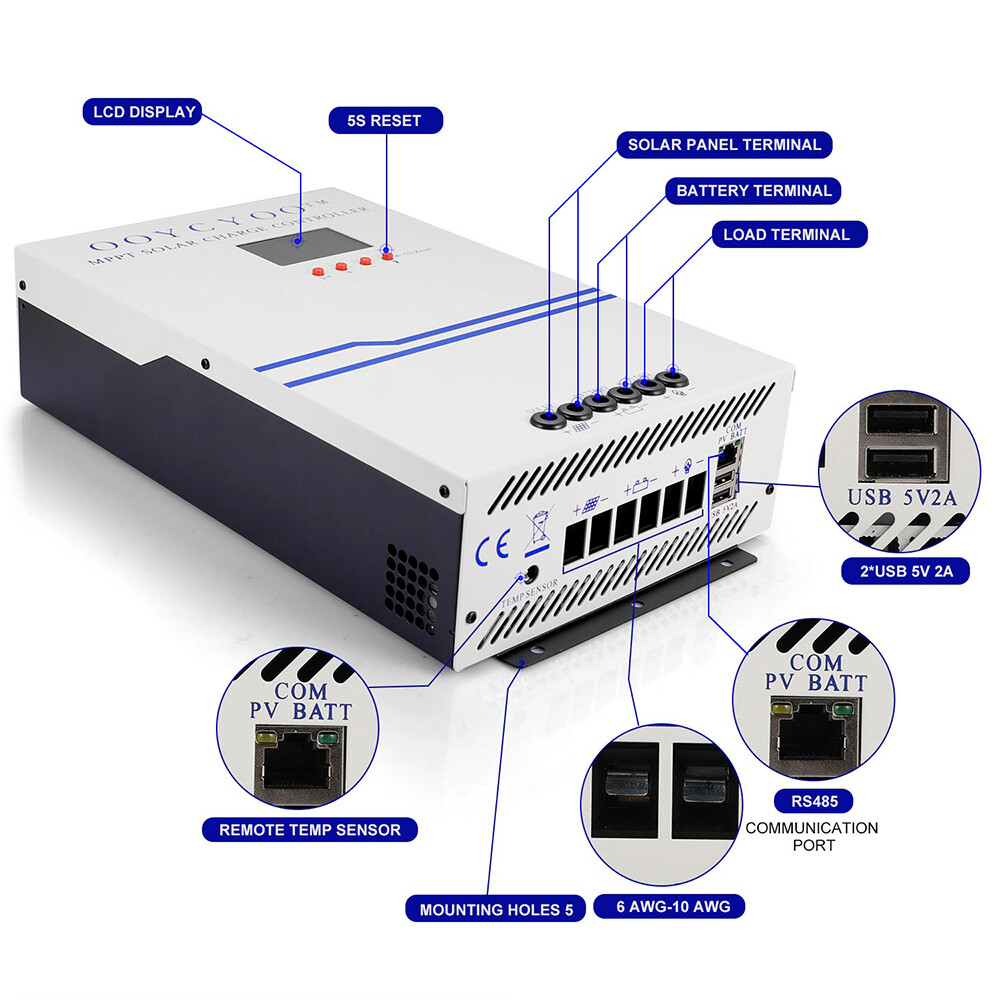 100A MPPT Solar Charge Controller 12V/24V 36V 48V Auto PV 150V MAX 5000W USB F4