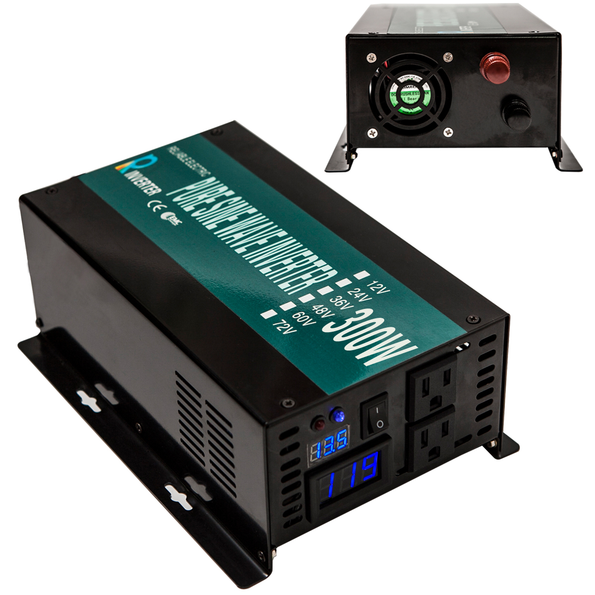 Power Converter 12V DC to 120V AC 300W Pure Sine Wave Inverter Home Solar Car