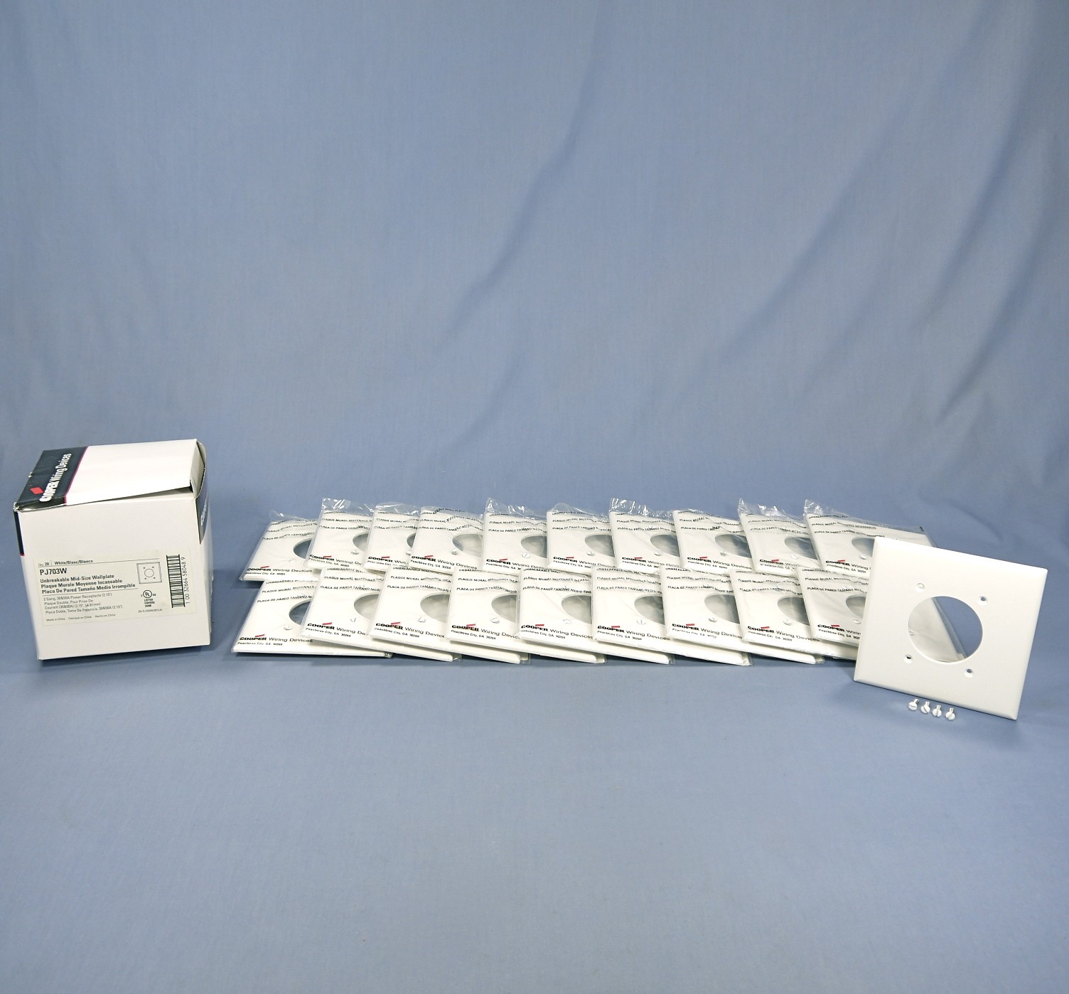 Cooper PJ703W White 2-Gang 2.15″ Power Outlet Mid-Size Nylon Wallplates 20-Pack