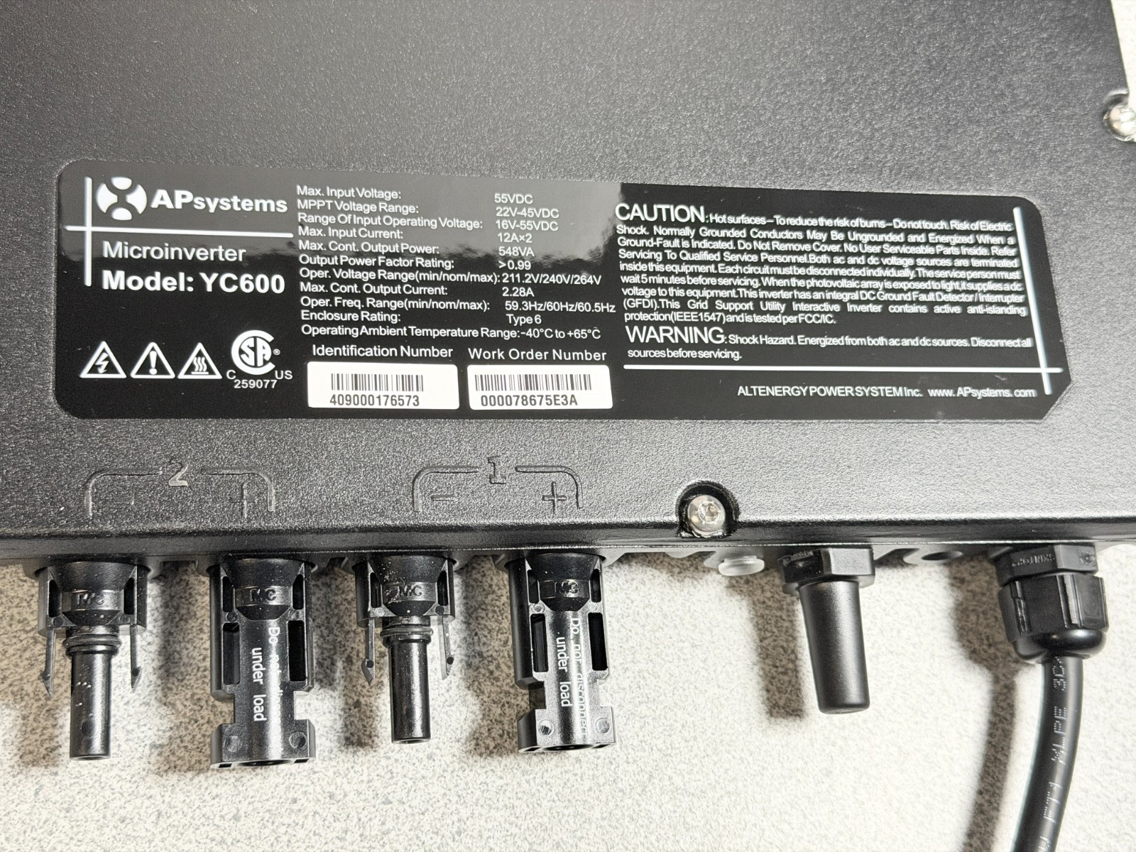 NEW APsystems YC600 2 Panel Micro Inverter 12A x 2 Single Phase 16-55VDC Type 6