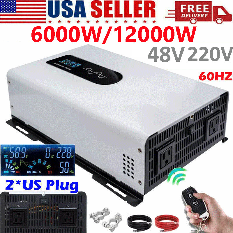 6000W 12000W Pure Sine Wave Inverter Solar Off Grid 48V to 220V 60hz US Socket