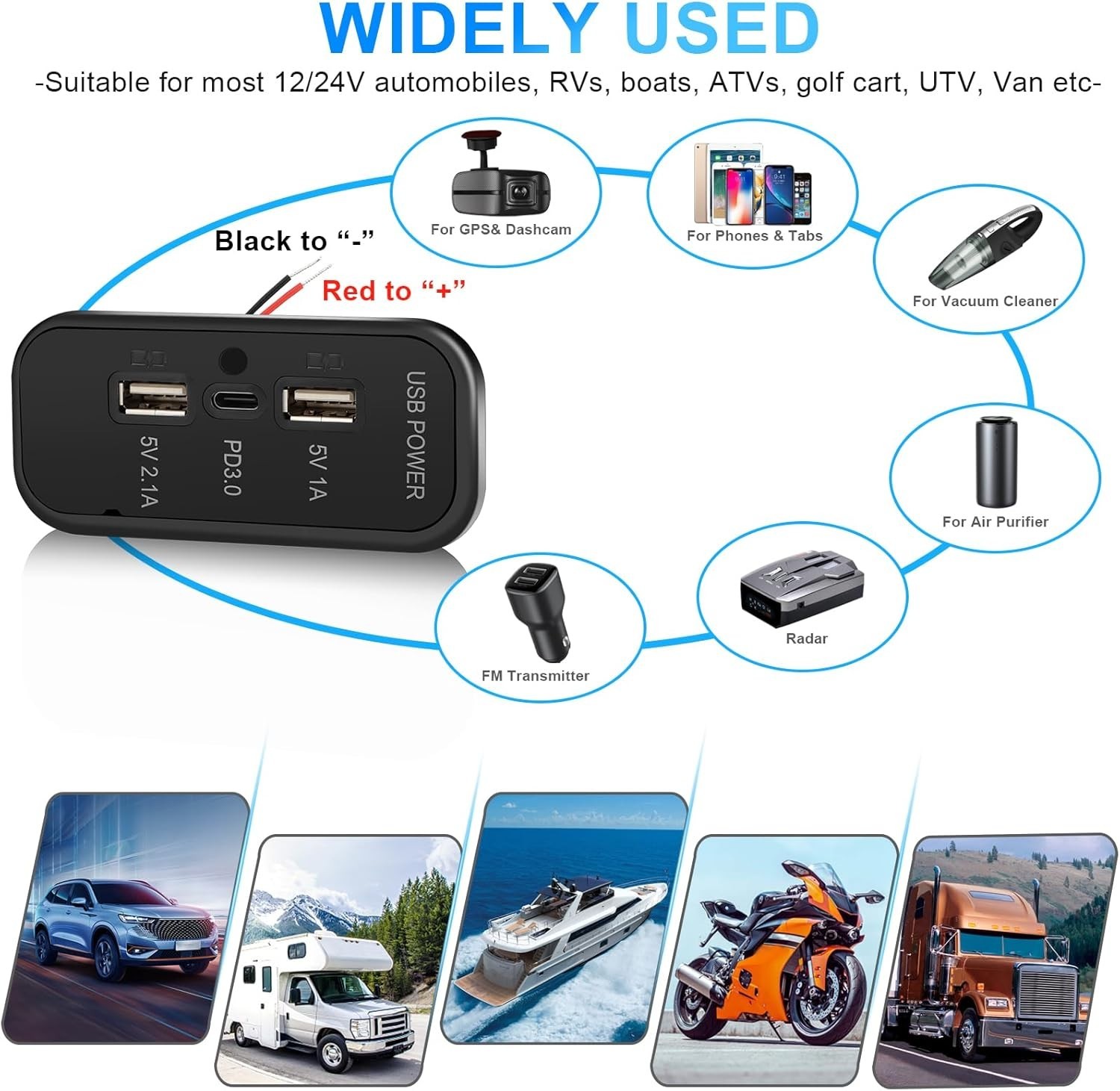 4PCS 3 Ports 12V RV USB Outlet 45.5W, PD3.0 Type-C Quick Charge & Dual A Port…
