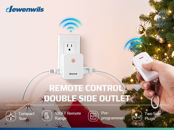 DEWENWILS Wireless Remote Control Electrical Outlet Switch 2 Side Outlets