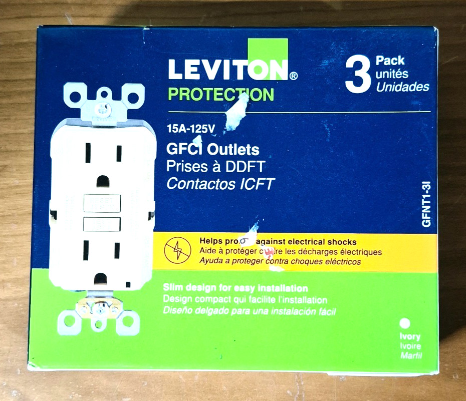 LEVITON Protection 15A-125V Tamper Resistant GFCI Outlets Slim Ivory 3 Pack