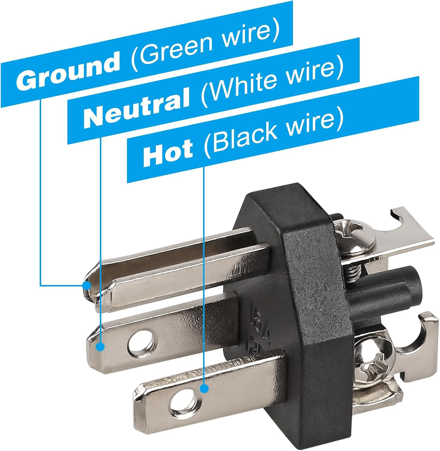 2-Pole, 3 Wire Grounding Plug Male Extension Cord Straight Blade Plug