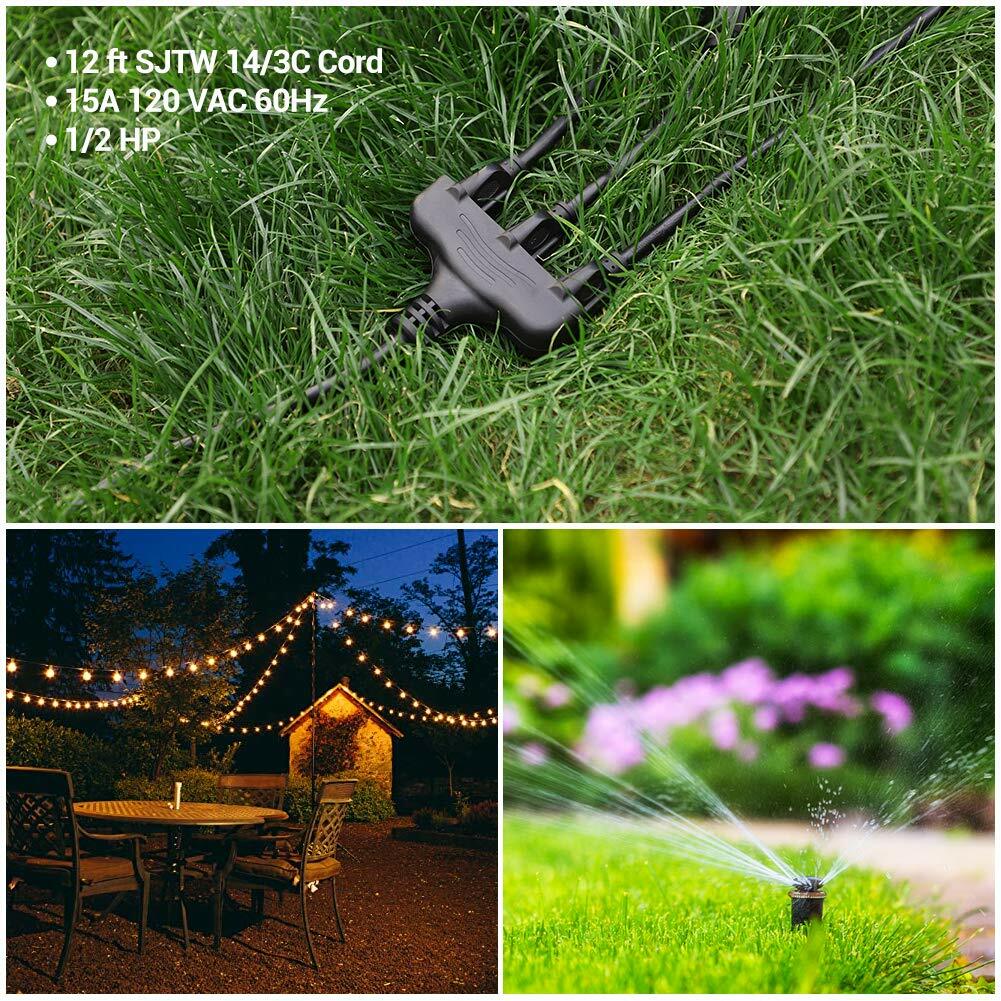 DEWENWILS Outdoor Light Sensor Timer for Pool Pump 12FT Extension Cord Plug in