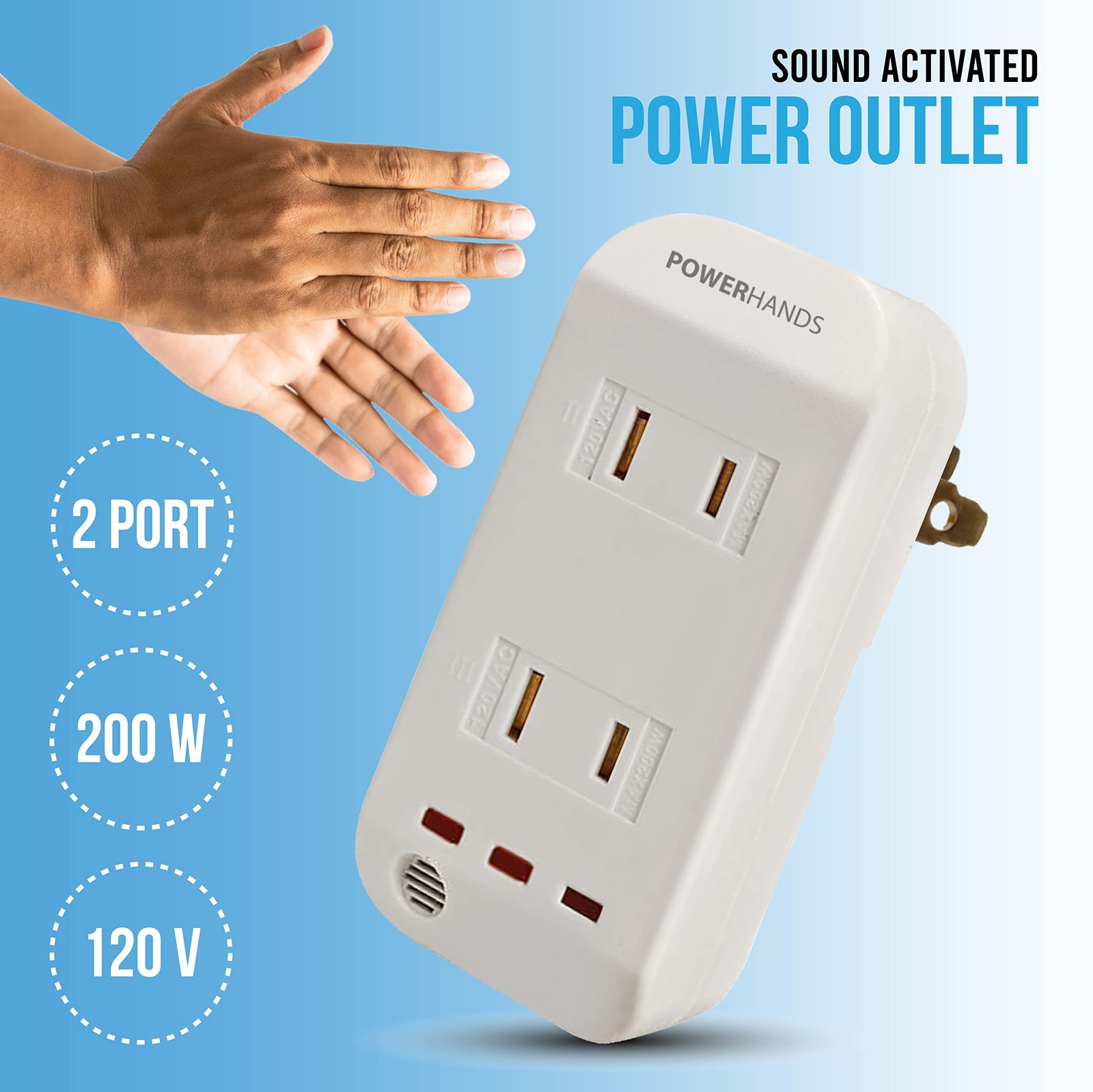 White Electronic Clap Switch 2 Outlet Power Hands Device Control 120V 200W
