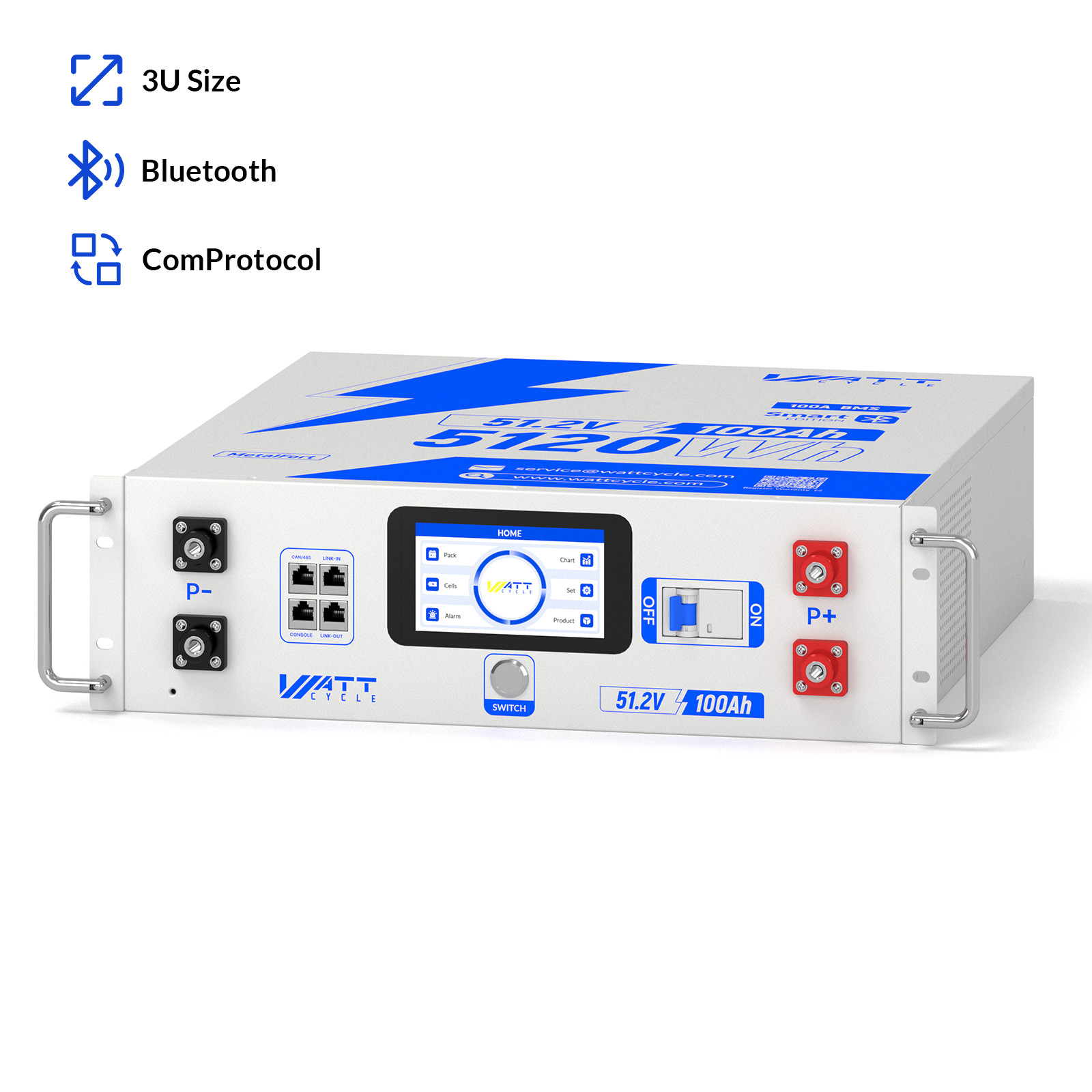 WattCycle 48V 100Ah LiFePO4 Lithium Rack-Mount Battery BYD Cells for UPS System