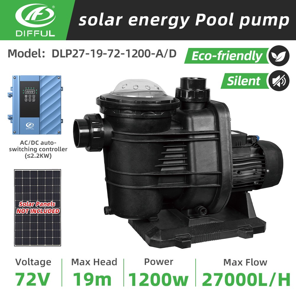 US STOCK 1200W Solar Hybrid Swimming Pool Pump Kits AC/DC switching Controller