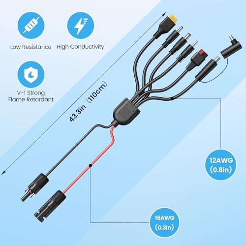 7-in-1 Solar Panel Adapter Connectors,3.6 Feet Universal 12AWG MC4 Cable to DC