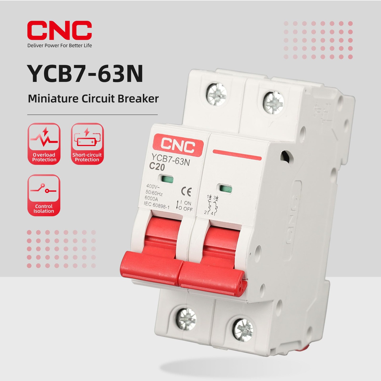 Cnc Ac Miniature Circuit Breaker 20 Amp 120V/240V 2 Pole Din Rail Mount Circuit