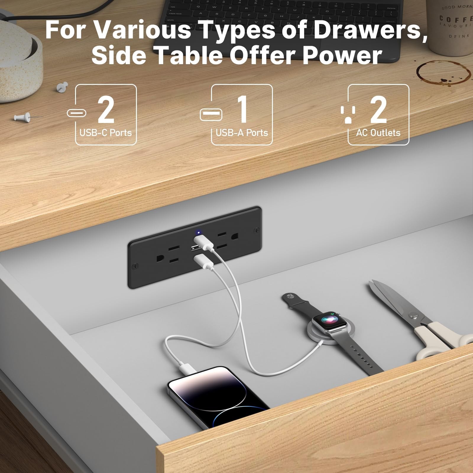 Recessed Power Strip with Outlet and USB C Ports, Furniture Flush Mount Power…