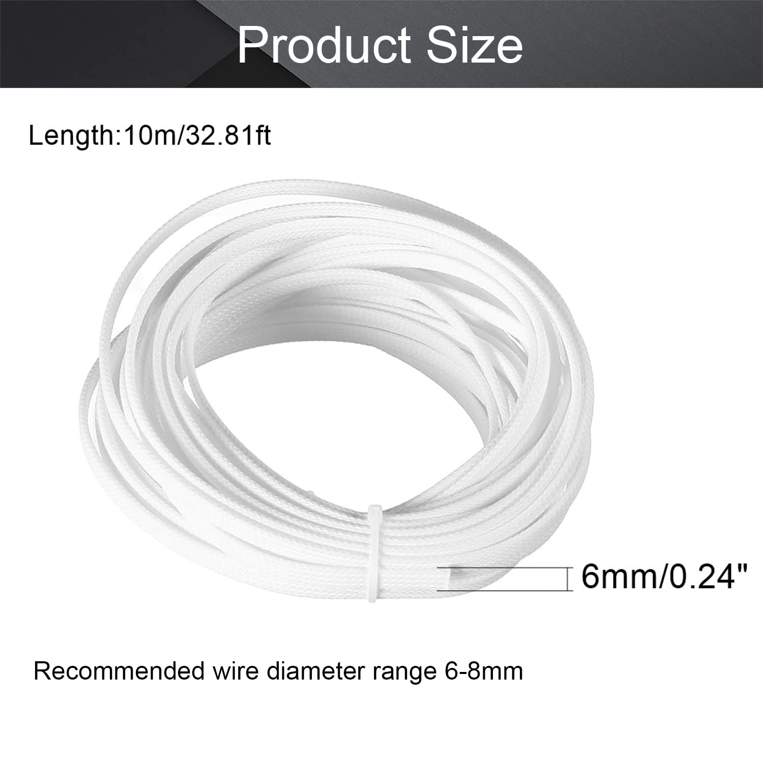 Othmro 32.8ft Length PET Flexible Expandable Braided 0.15″ Dia/32.8Ft, White