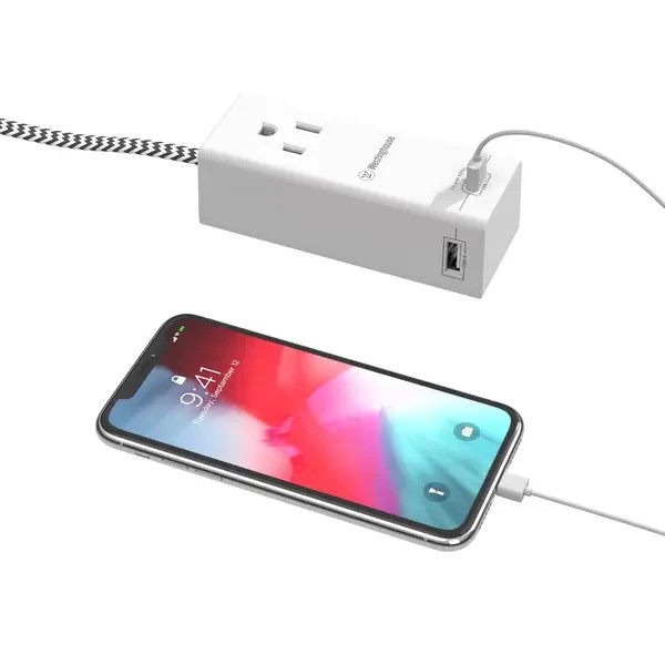 Westinghouse 12FT Single Outlet Fabric Extension Cord with USB-C and USB-A Ports