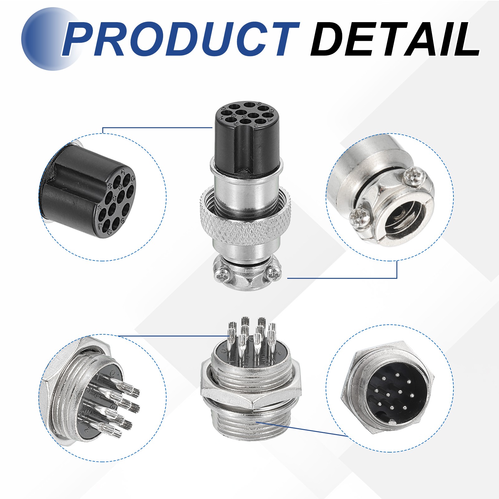 5Pcs 10 Pin Aviation Connector 250V 15A 16mm Metal Circular Connector Silver]
