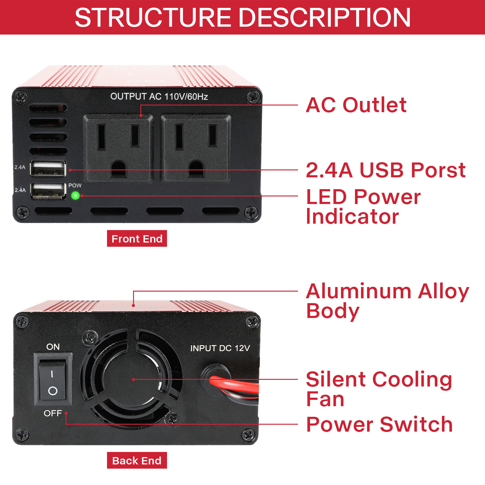 1000W/2000 Watt Car Power Inverter Laptop Phone Charger 12V to 110V Adapter DC