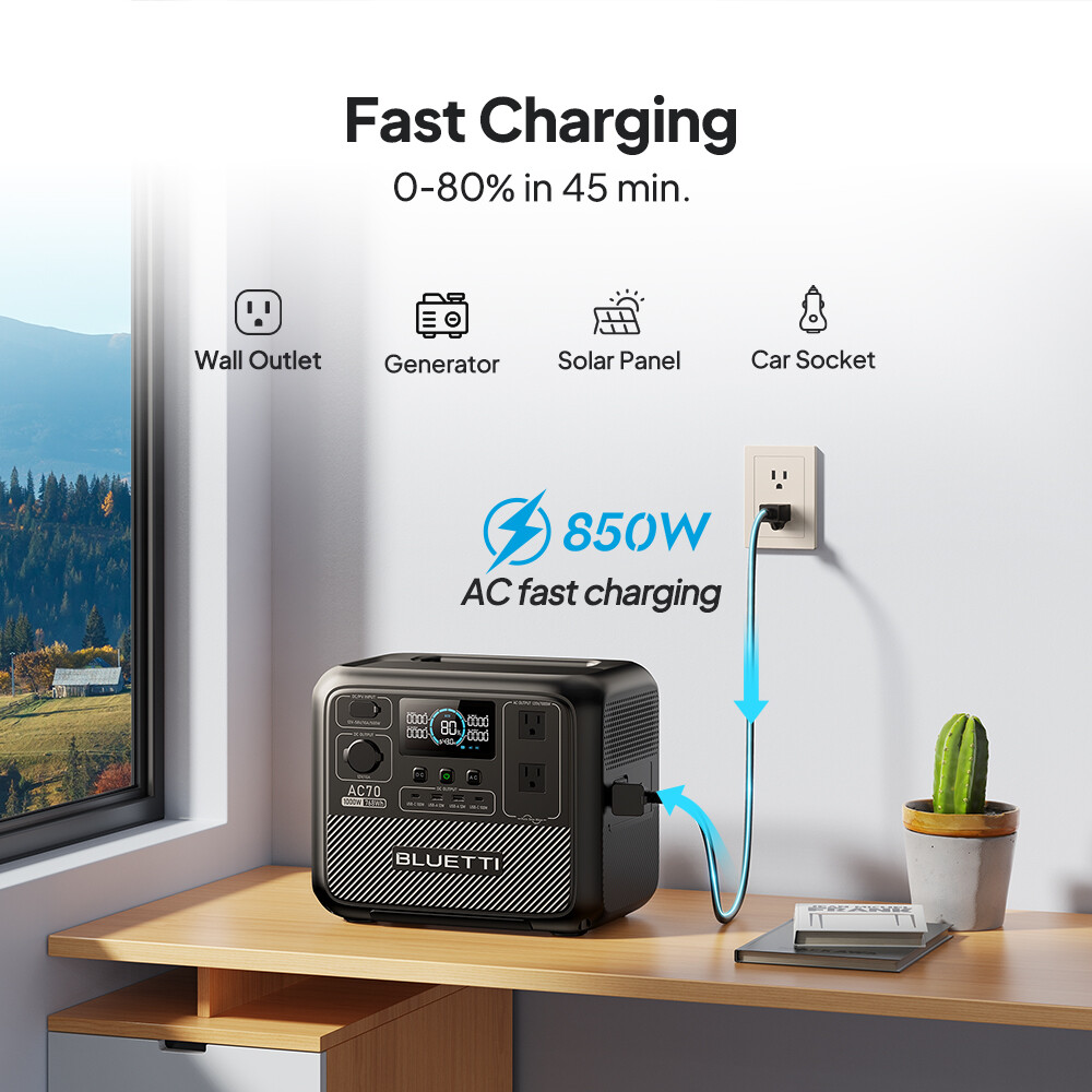 BLUETTI AC70 1000W 768Wh Portable Power Station Solar Generator for Outdoors