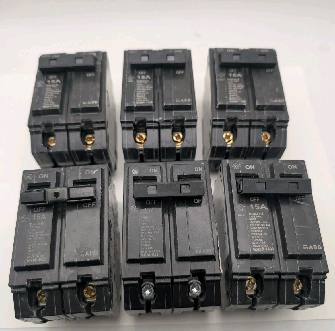 LOT OF 6 GE/ABB Q-Line 15 AMP 2 in. 2 Pole Circuit Breaker THQL2115 Storage Wear