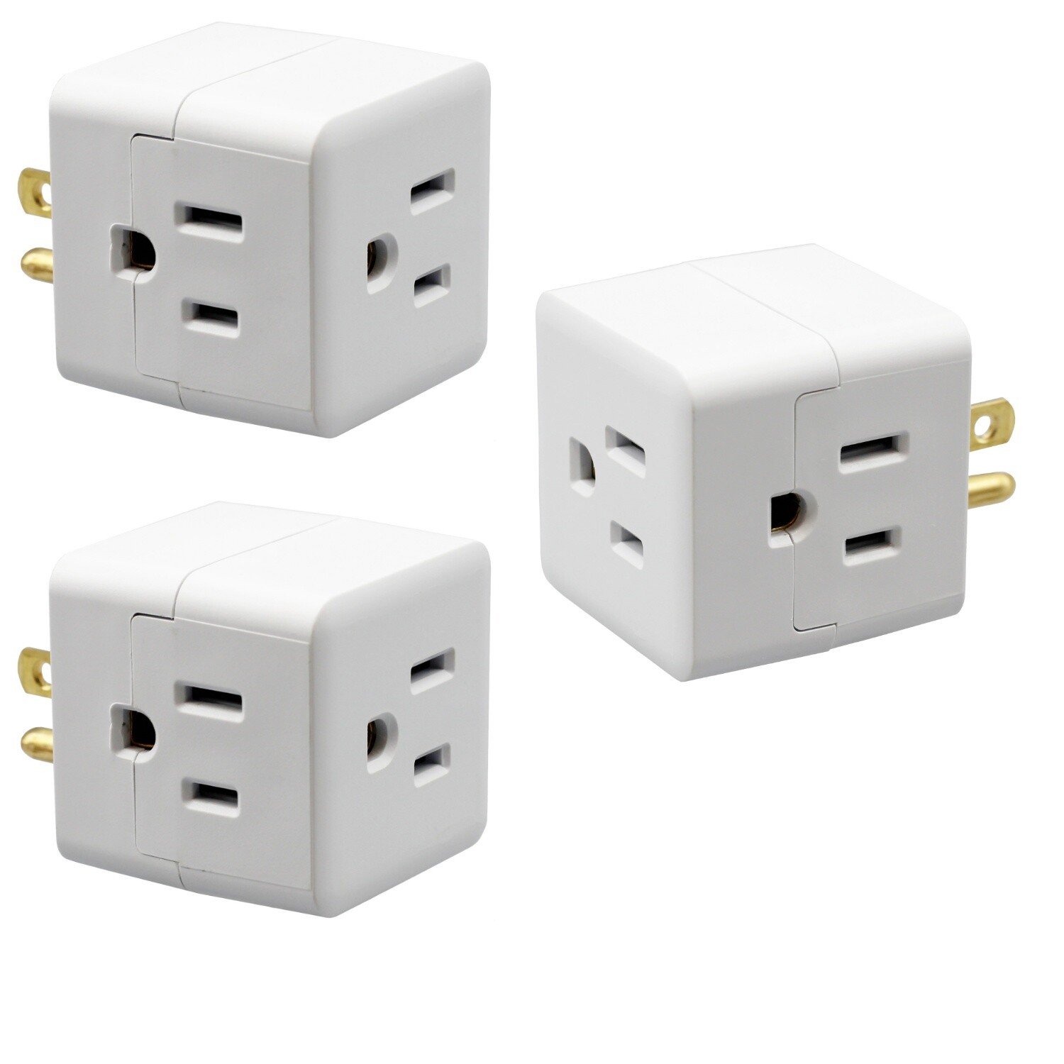 3 Outlet Wall Adapter Travel Cube – Grounder Splitter Turns 1 Plug to 3 – 3 Pack
