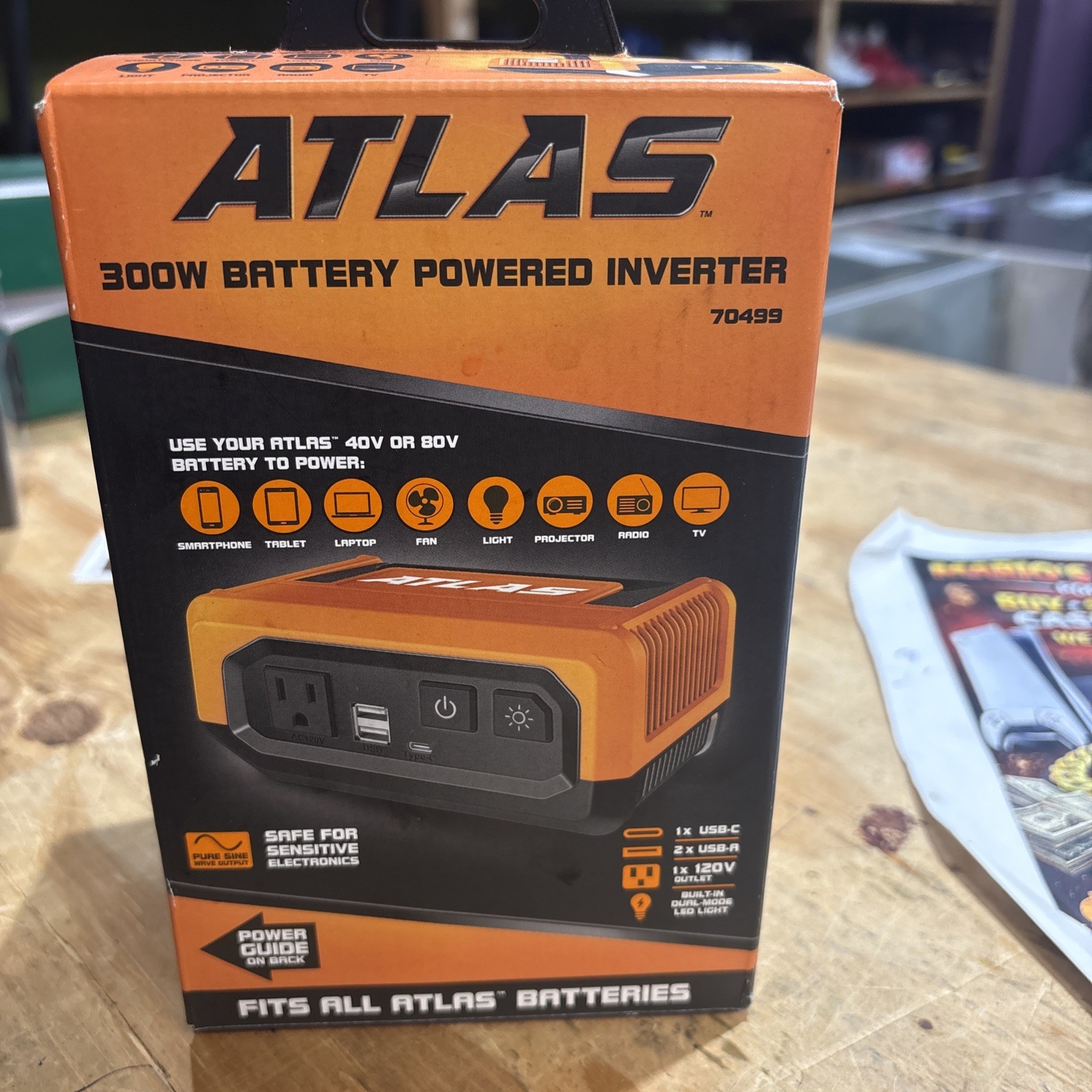 Atlas Cordless Battery Powered 300W Inverter 70499 Atlas 40v or 80v Tool Battery