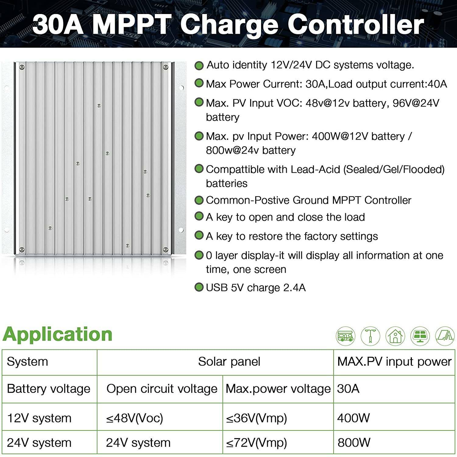 100A 60A-20A MPPT Solar Charger Controller 12V/24V PV 100V DC Battery Regulator