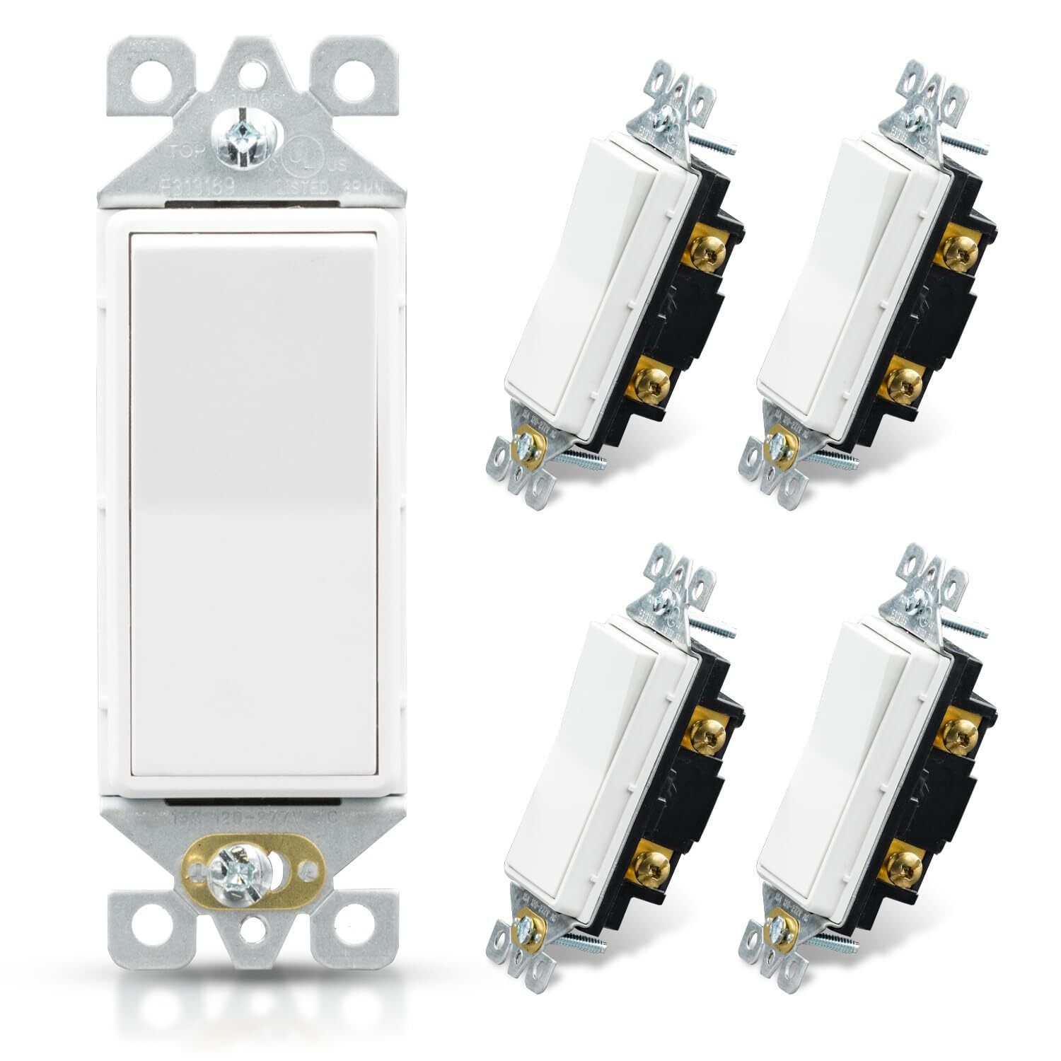 Glossy White Light Switch 15 Amp Decorative Paddle Rocker Switch 5-Pack