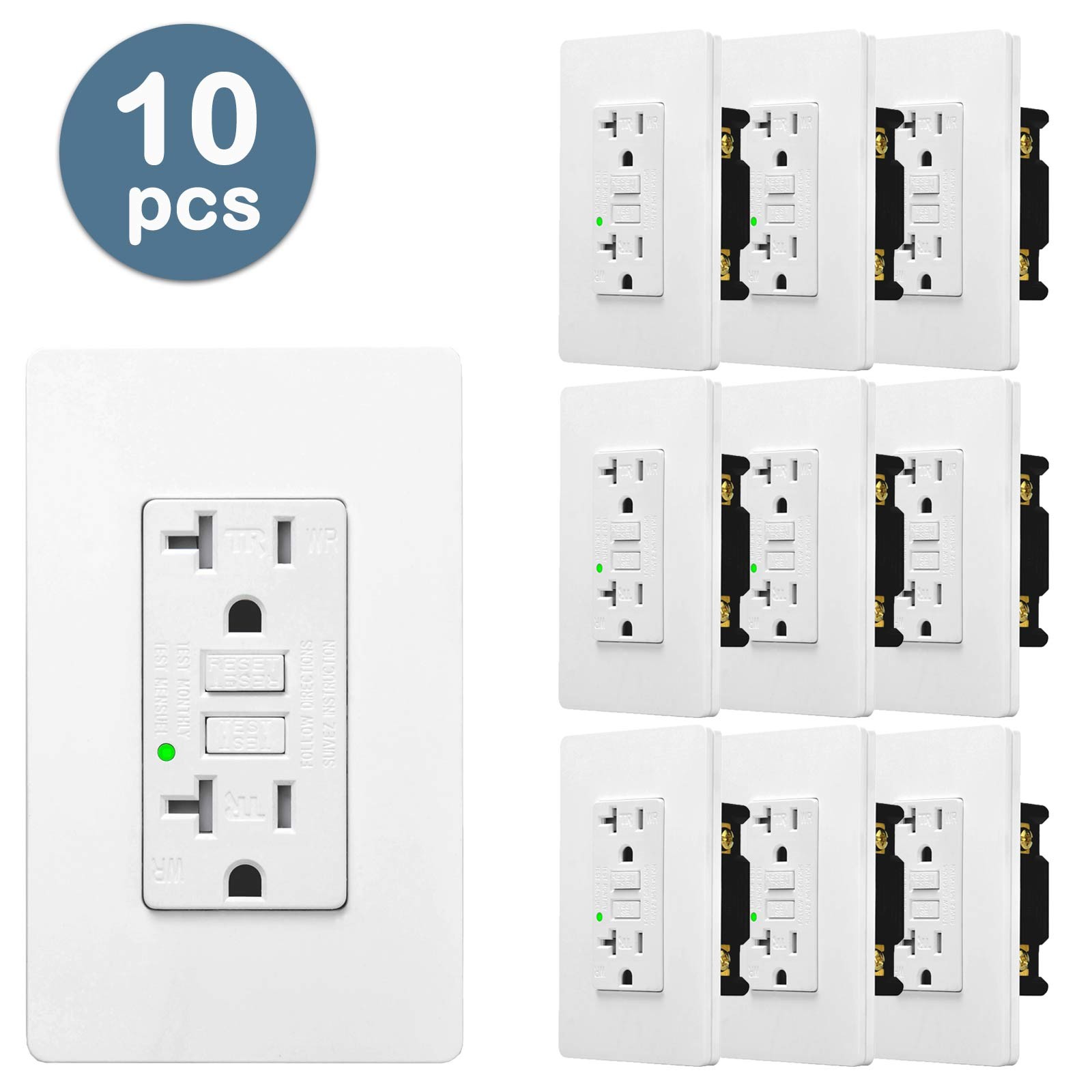 15A/125V GFCI Outlets Tamper Resistant WR Decor Receptacles plate Screws 10 Pack