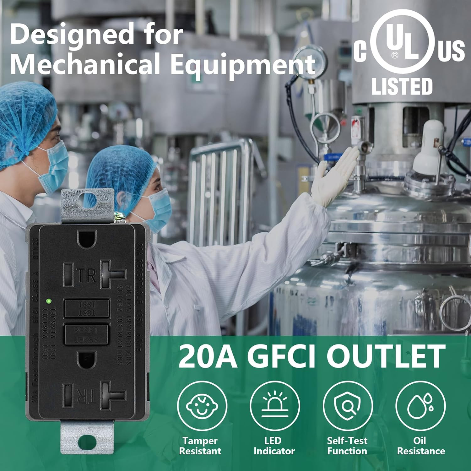 Generator GFCI Outlet,Ac125V 20Amp 60Hz,Meet Ul2018,Self-Test Industrial Grade f