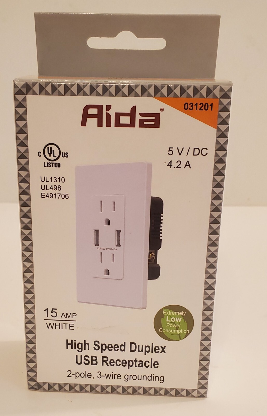 AIDA 4.2 A USB Wall Outlet 15 Amp Duplex Tamper Resistant Receptacle High Speed