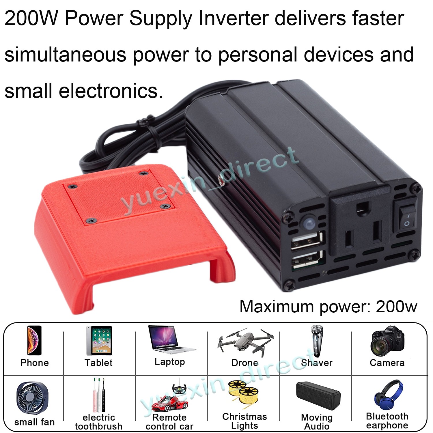 Power Inverter AC Outlet Adapter For Milwaukee 18v Battery DC 18V to 110V AC