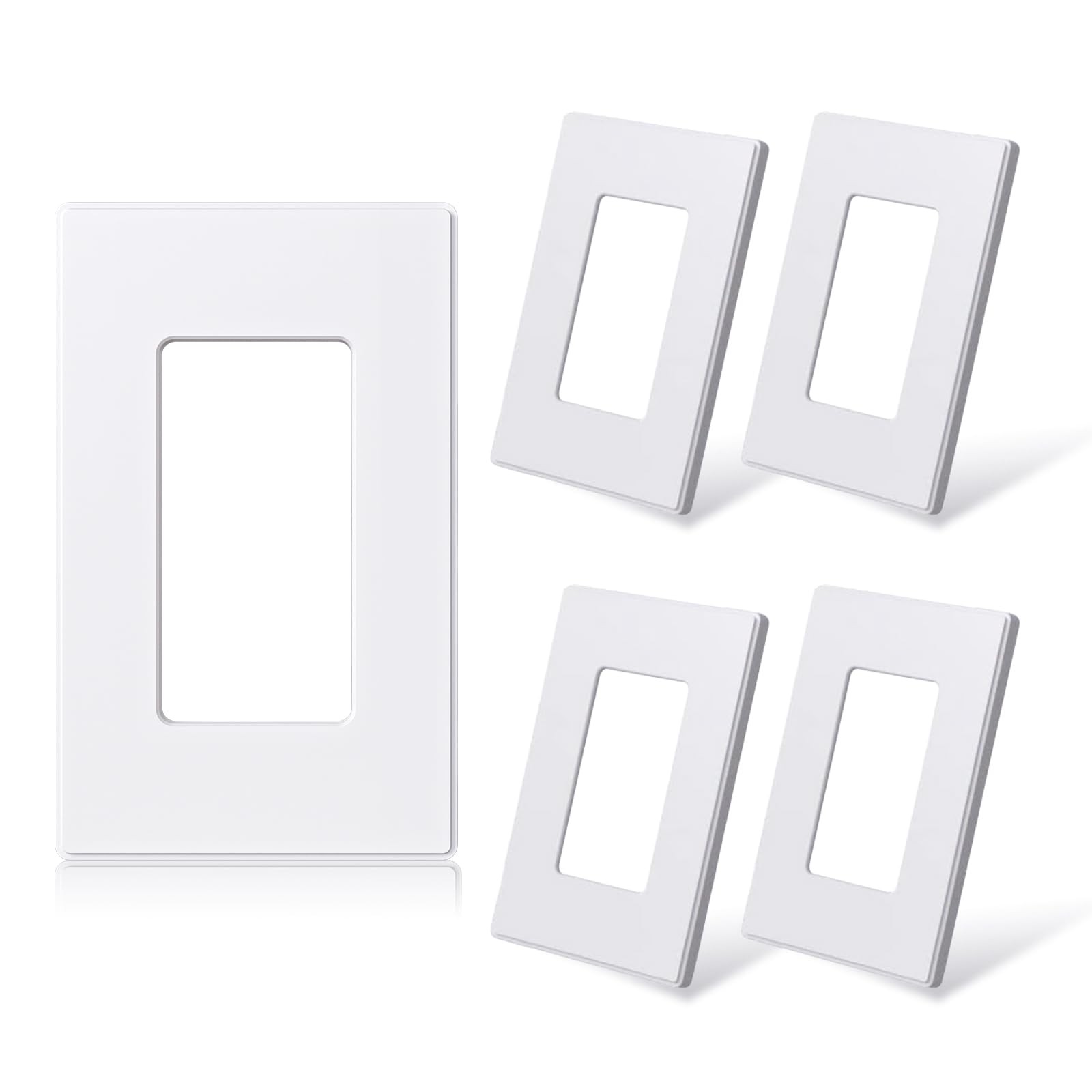 1 Gang Screwless Wall Plate Matte White Unbreakable Thermoplastic Cover 5 Pack