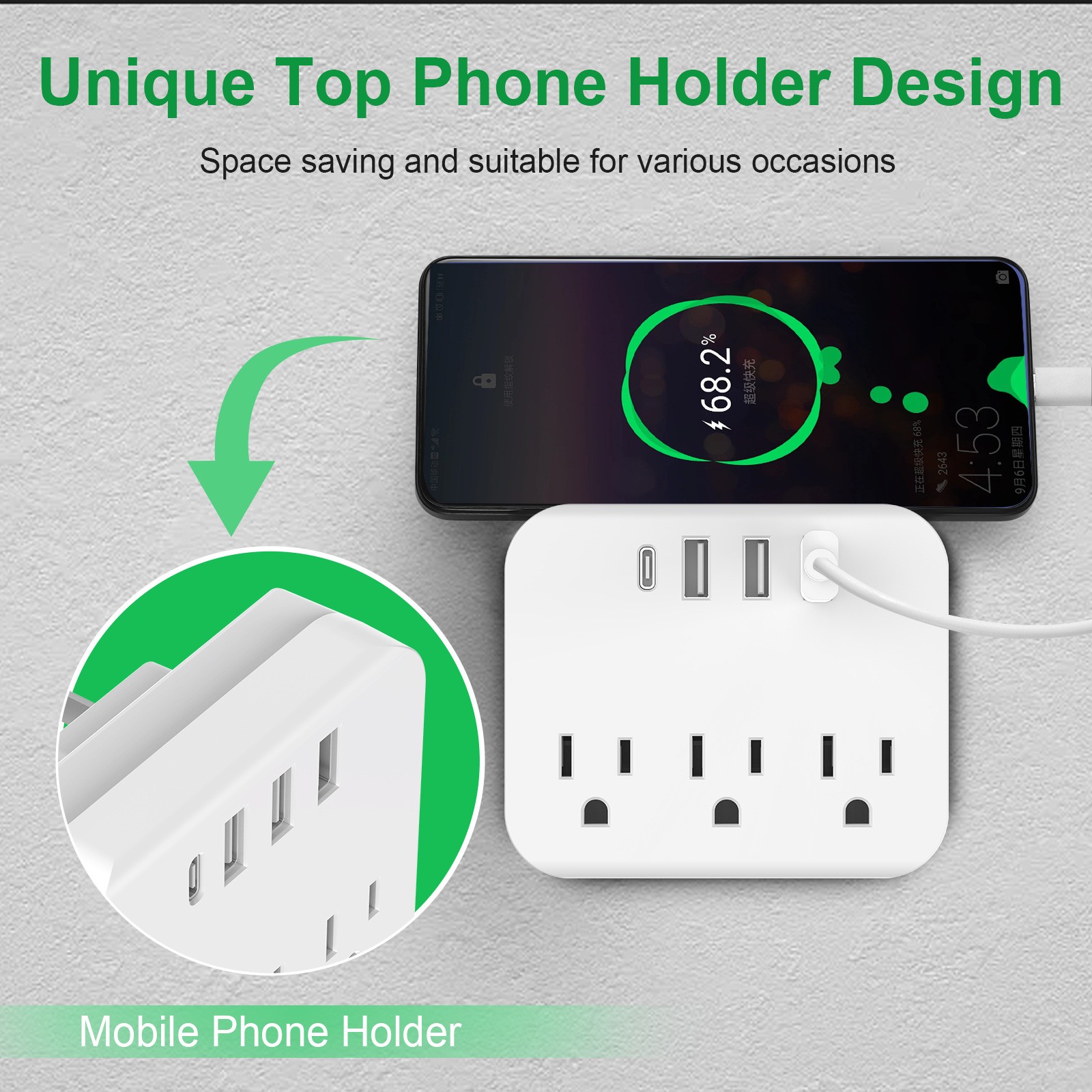 3 Outlet Extender 1800J Surge Protector With 4 USB Charger Port Wall Adapter Tap