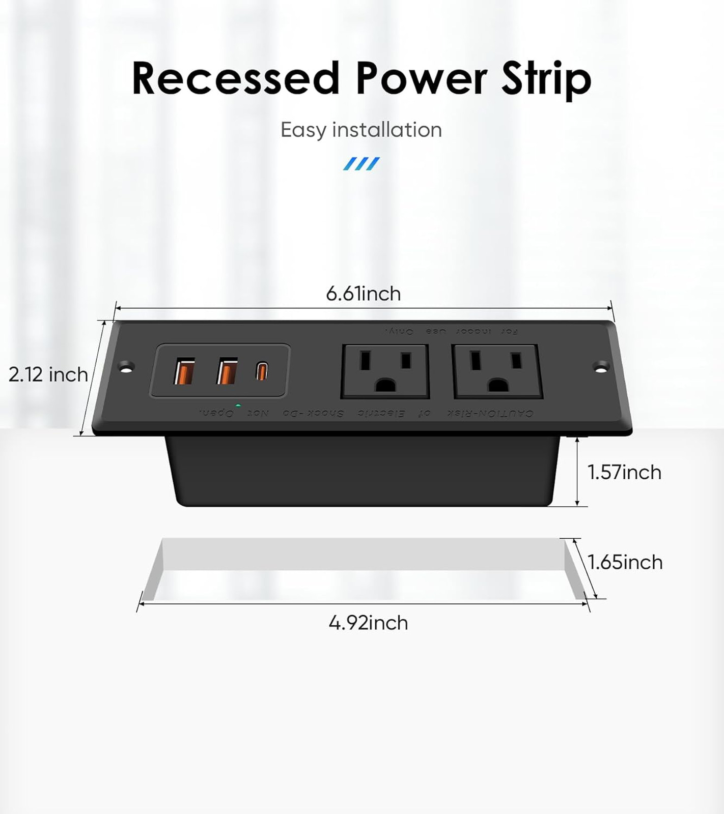 Recessed Power Strip with USB C Port, Flush Mount 20W USB-C Wall Outlet, Desk