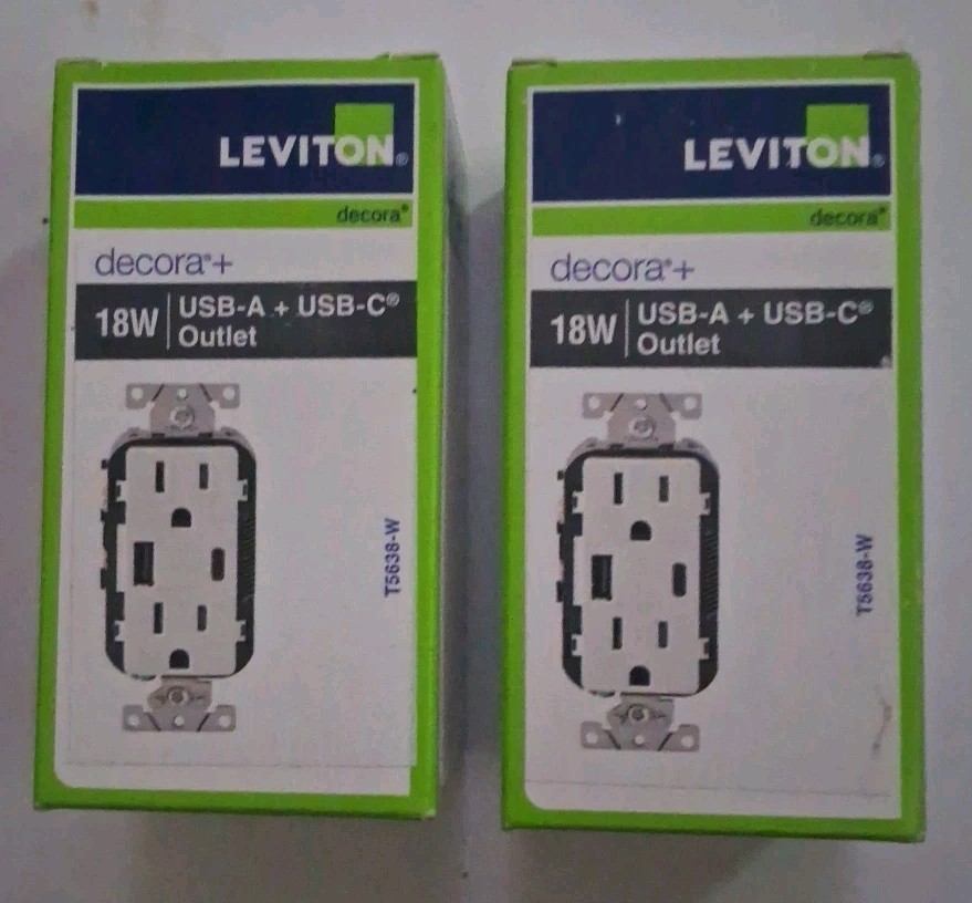 2 Pack Leviton 18W USB Type A Type C In-Wall Charger Outlet T5638-W DECORA NEW