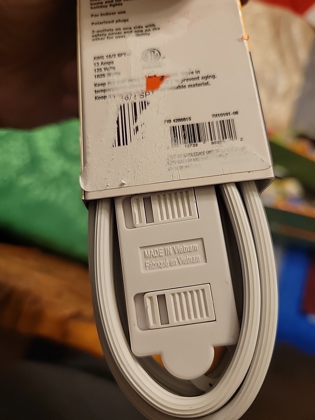 Indoor Extension Cord General Purpose 6ft With 3 Outlets With Safety Covers