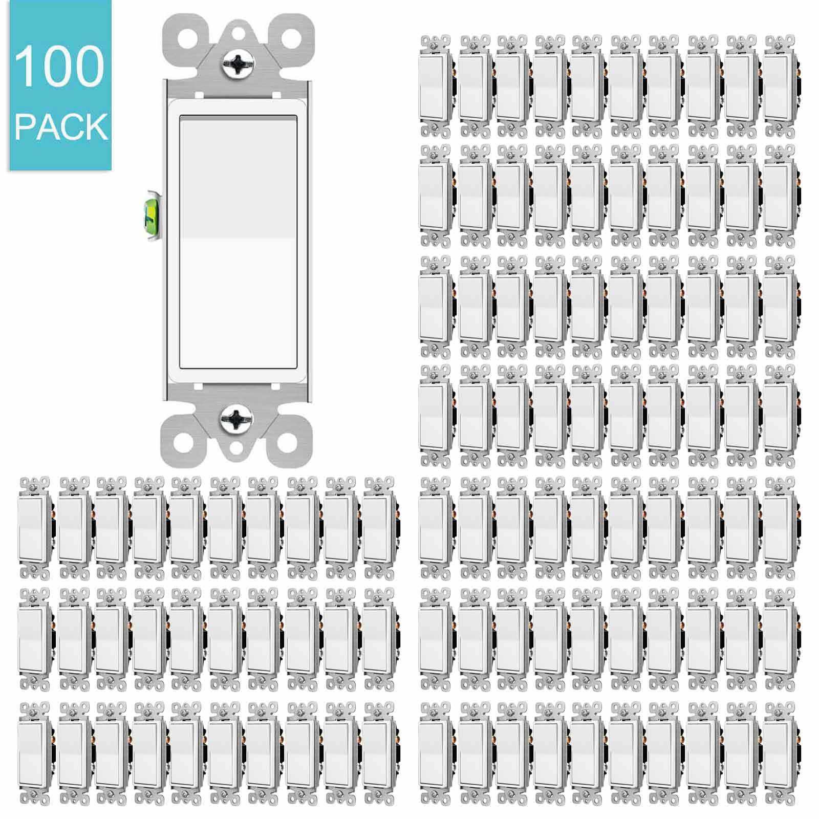 Wall Rocker Light Switch 15A 120/277V On Off Single Pole UL Listed White 100Pack