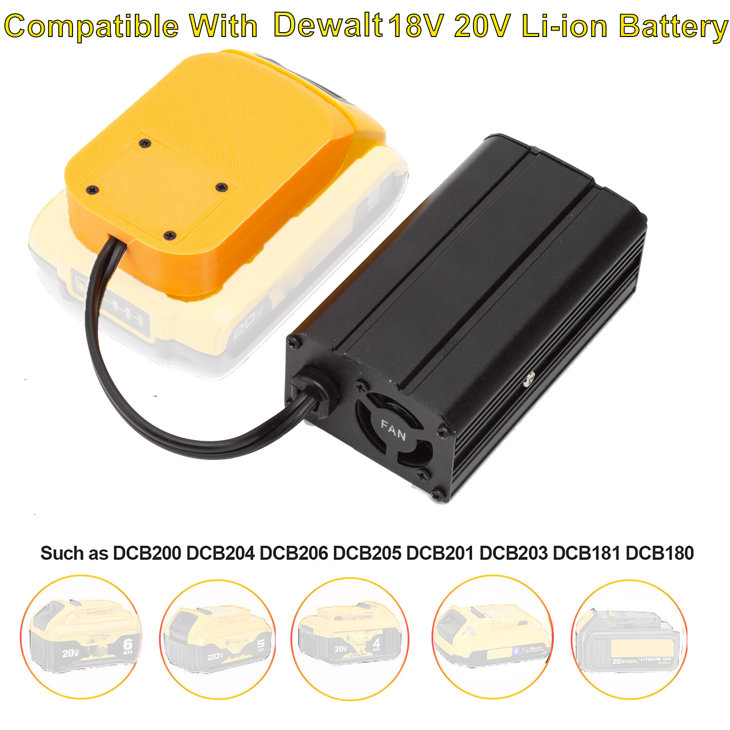 200W Portable Power Supply Inverter Compatible with Dewalt 20V Li Battery,DC 20V