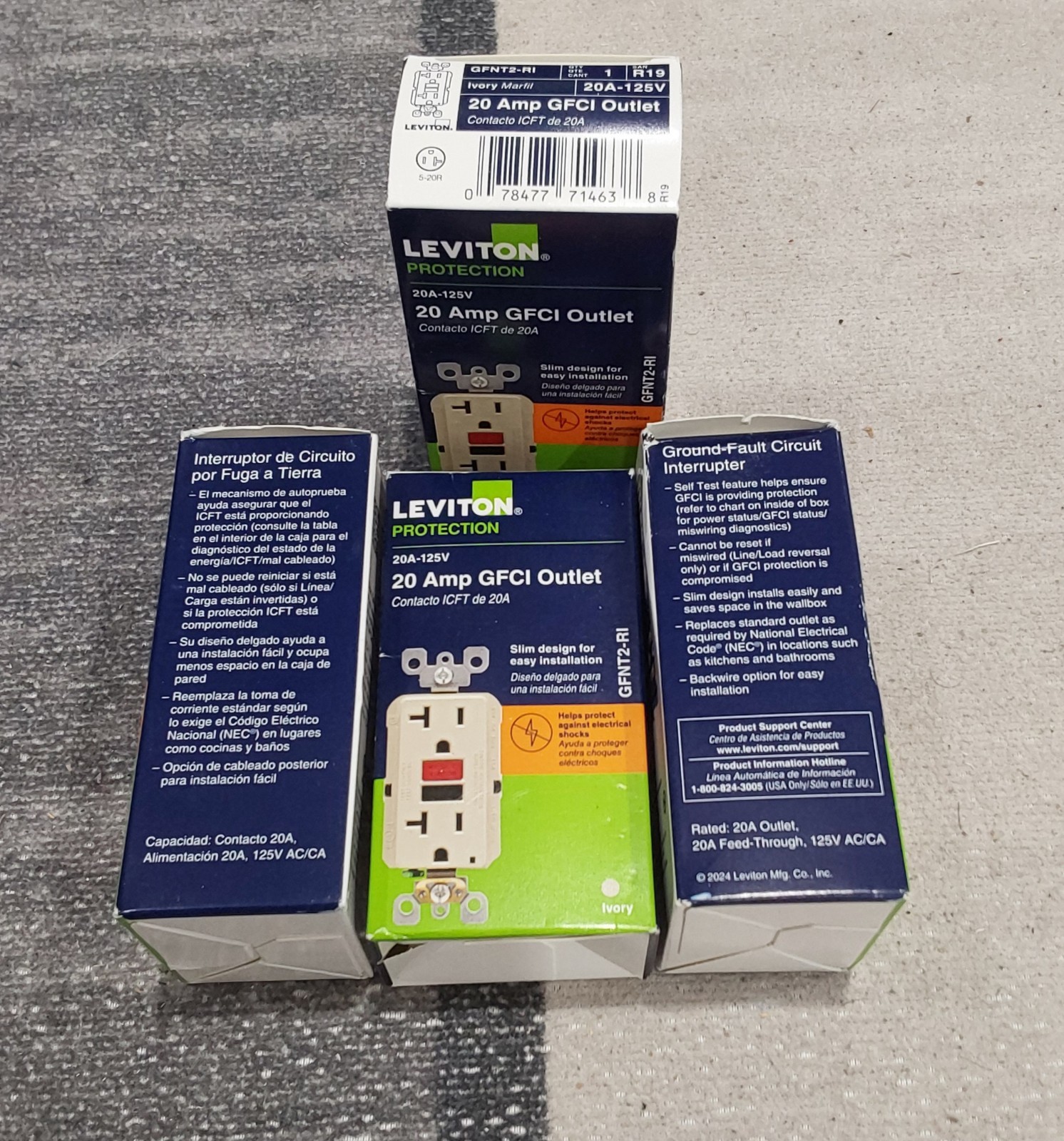 Leviton SmartlockPro Self-Test 20A Ivory Commercial Grade 5-20R GFCI NEWLOT OF 4