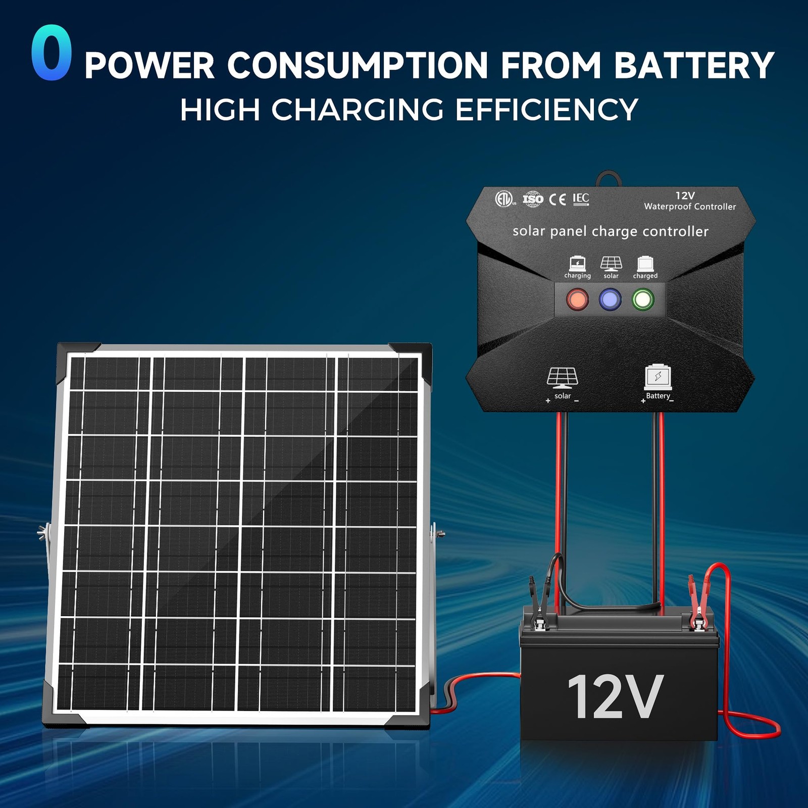 Voltset Solar Charge Controller, 10A 12V Waterproof Solar Intelligent Regulator