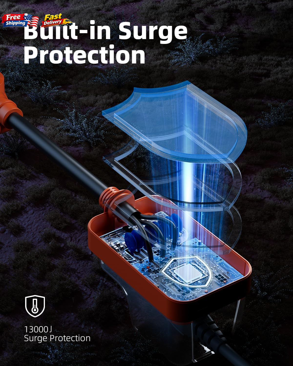 30 Amp RV Surge Protector 13000J Waterproof Voltage Protection for Camper 1p