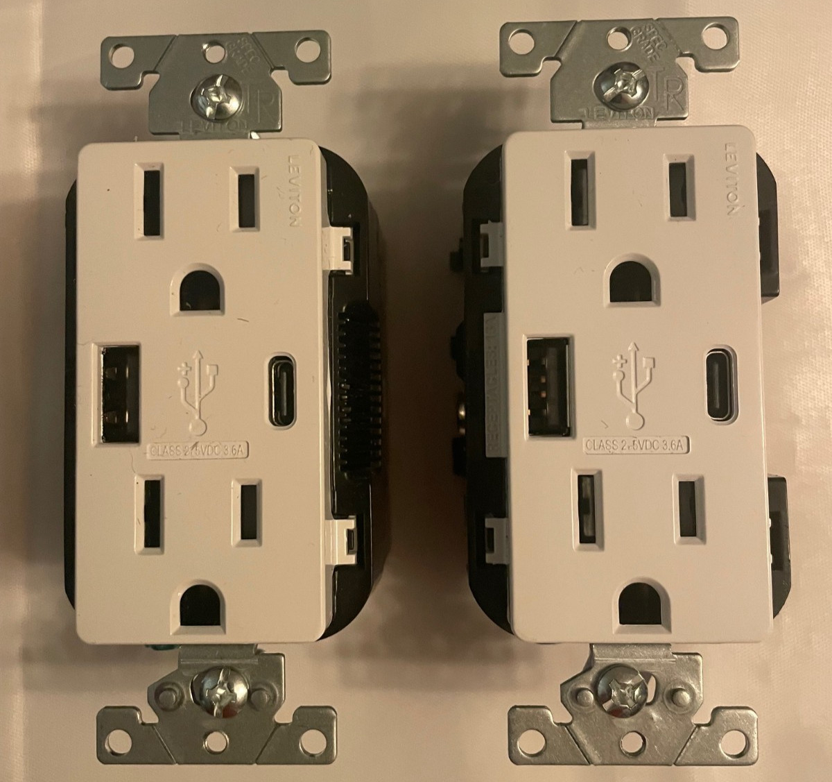 2-Pack LEVITON T5638-B3W Tamper-Resistant 18W USB-A & USB-C Duplex OUTLETS
