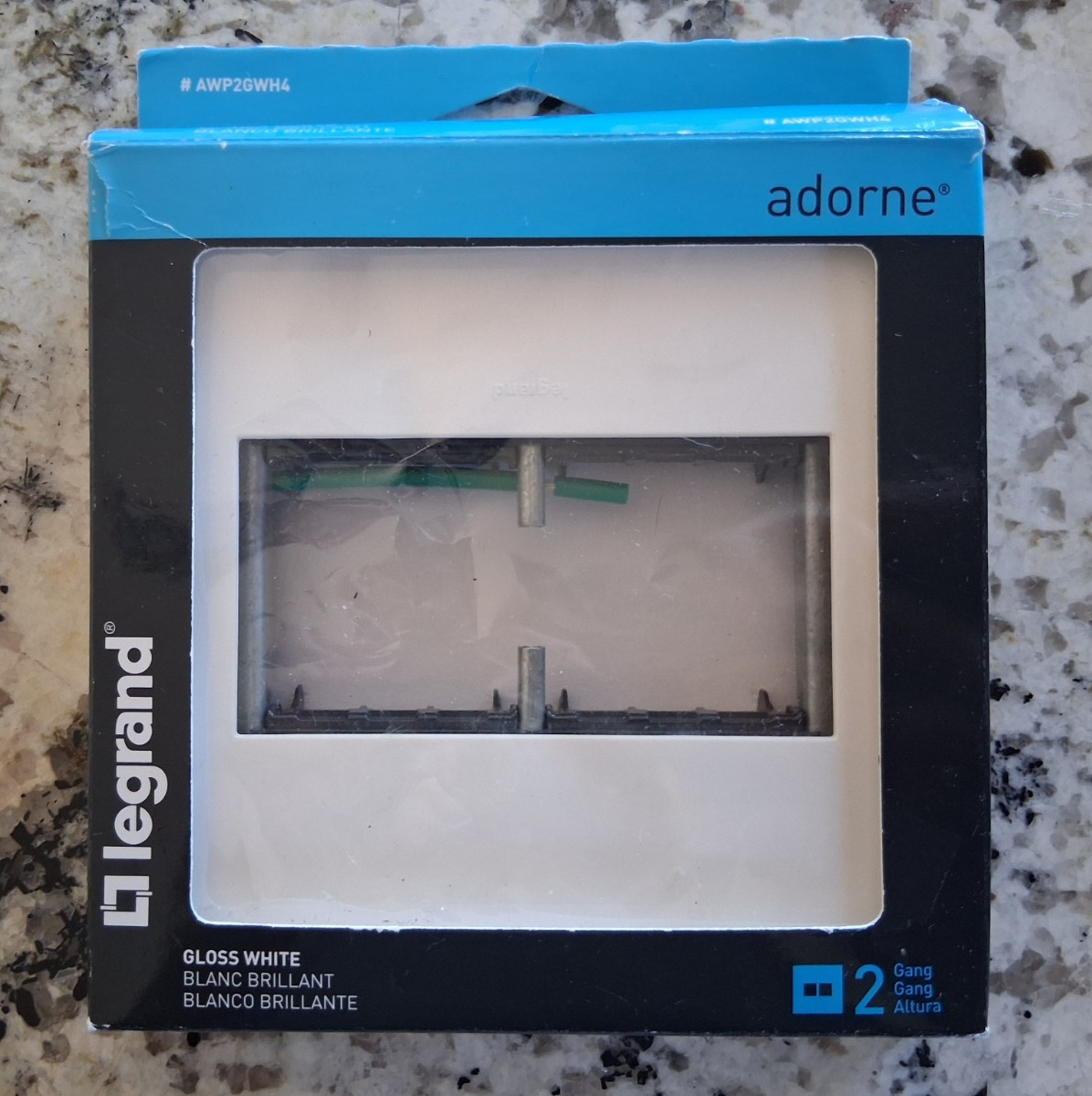 Legrand Adorne AWP2GWH4 2 Gang Wall Plate 1 Glossy White NOB (missing 2 screws)*