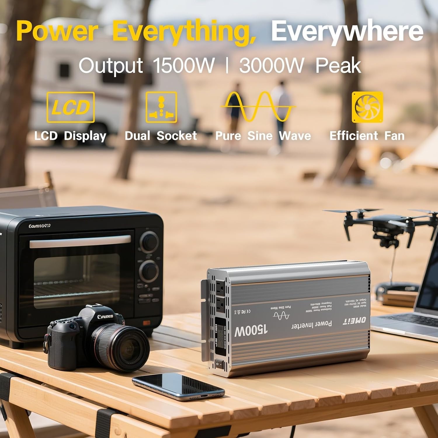 1500W Pure Sine Wave Power Inverter 12V DC to 110V AC RV Truck w/ LCD