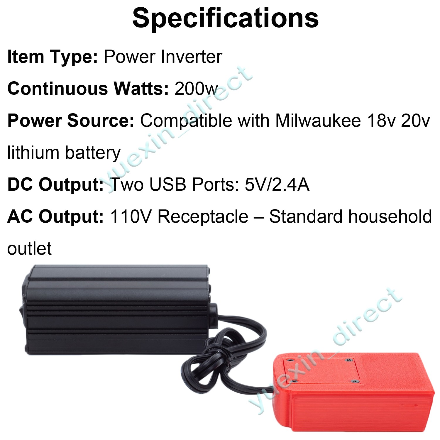 Power Inverter AC Outlet Adapter For Milwaukee 18v Battery DC 18V to 110V AC
