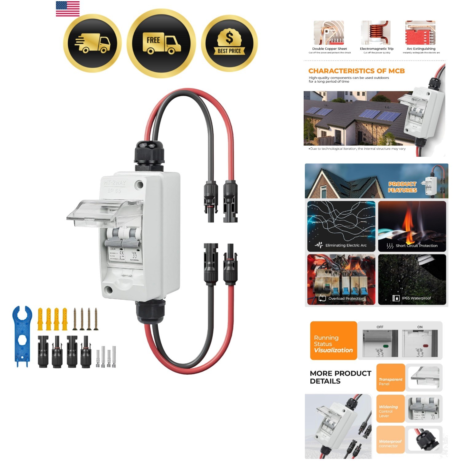 Solar Panel Disconnect Switch 1000V 60A PV Disconnect Switch Outdoor Miniatur…