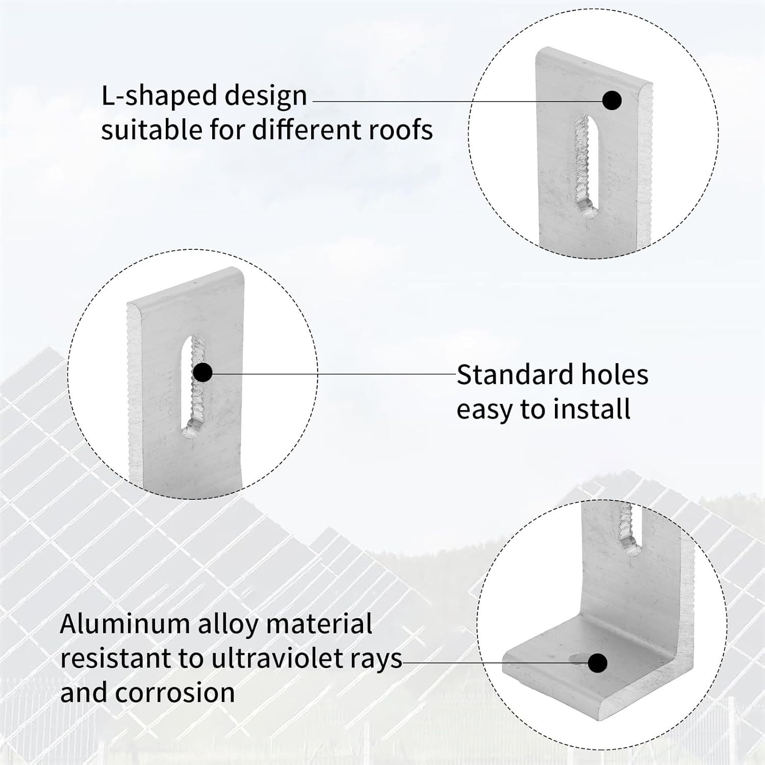 L Foot Solar Mount Aluminum Alloy Photovoltaic Solar Panel Mount L Bracket 20PCS