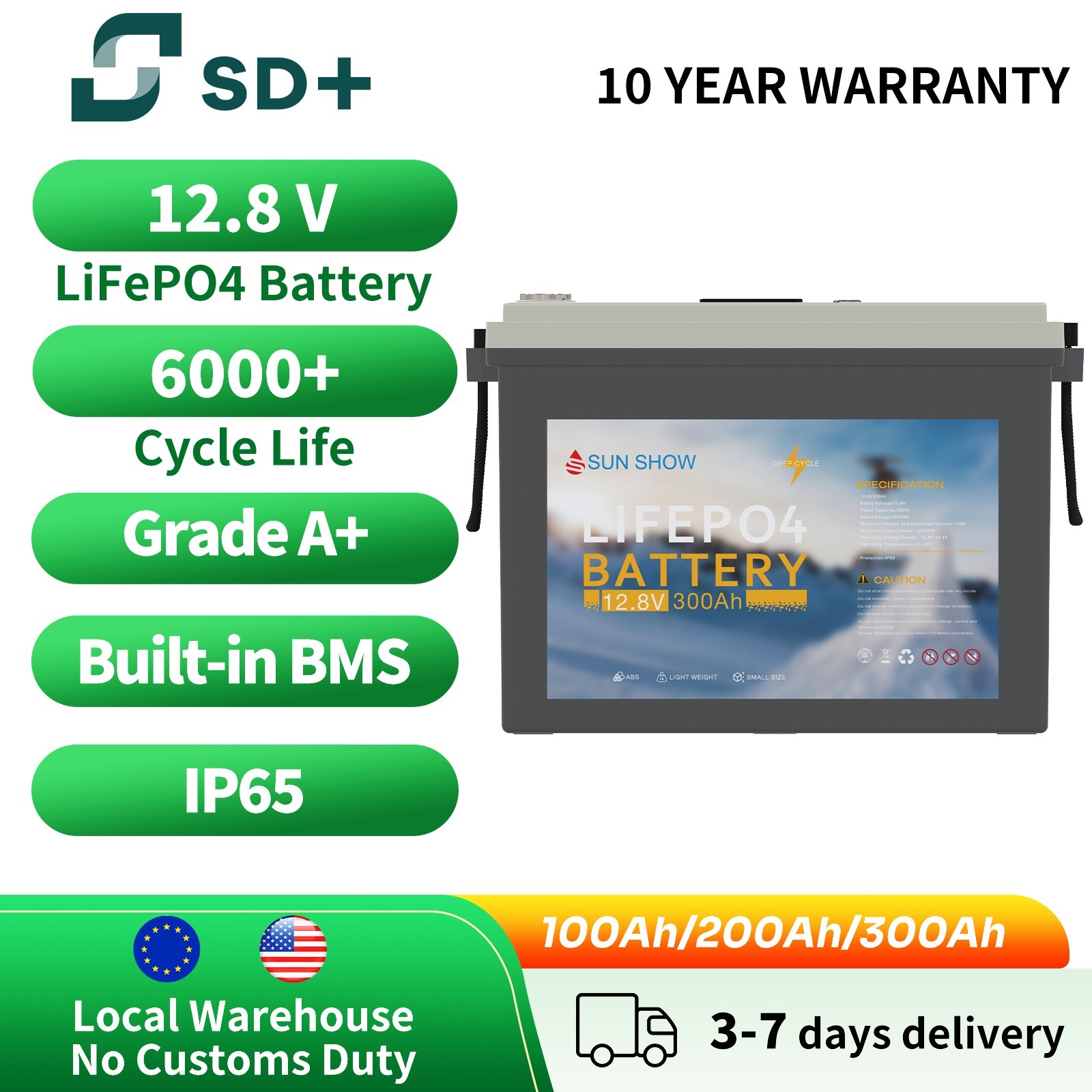 12V 300Ah Lithium Lifepo4 Battery Bluetooth IP65 Waterproof In/ Outdoor 3840kwh
