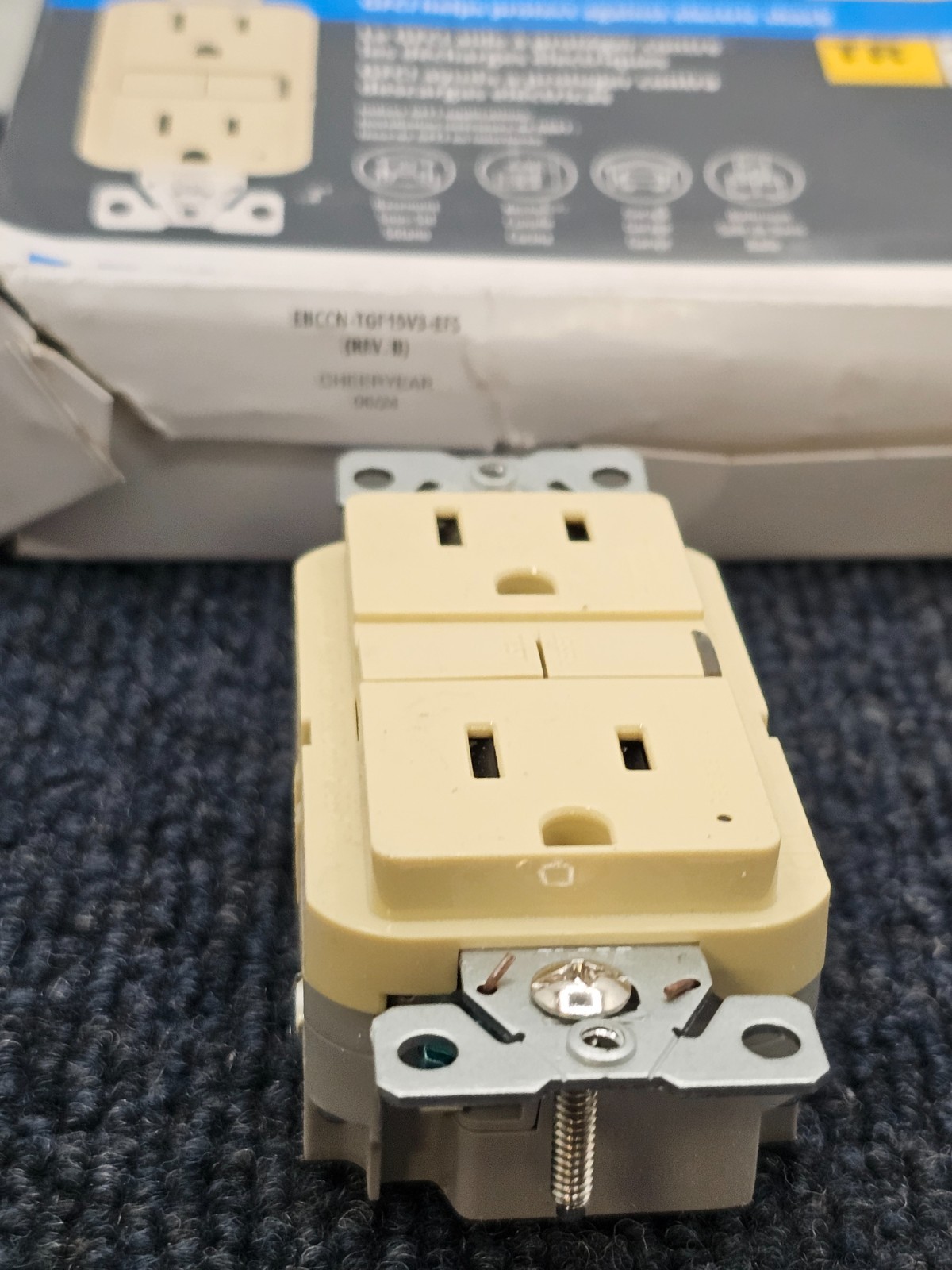 (QTY 3) Eaton TRGF15V-3-L: 15A Tamper Resistant Duplex Receptacle – Ivory